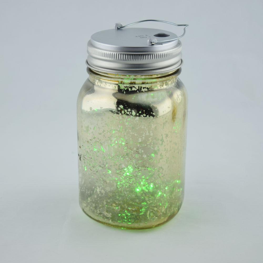 Fantado Wide Mouth Gold Mercury Glass Mason Jar Light w/ Hanging Green Fairy LED Kit - AsianImportStore.com - B2B Wholesale Lighting and Decor