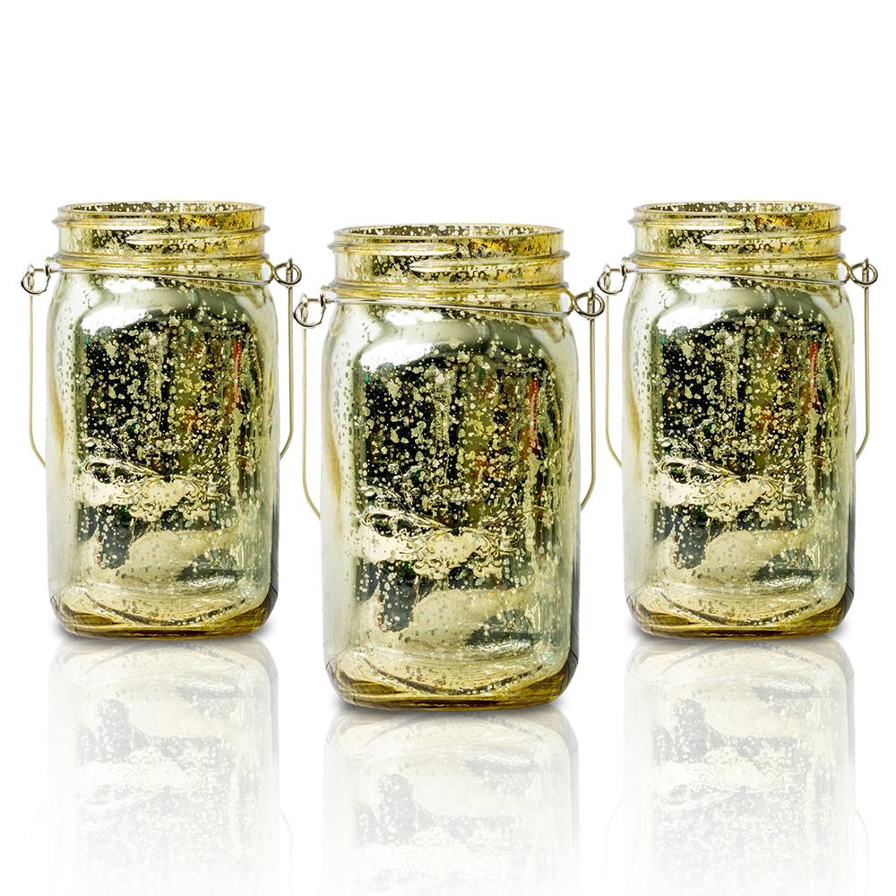 (24-Pack Master Case) Fantado Wide Mouth Gold Mercury Glass Mason Jar w/ Handle, 32oz - AsianImportStore.com - B2B Wholesale Lighting and Decor