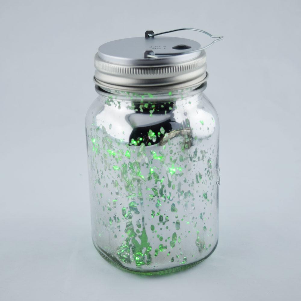  Fantado Wide Mouth Silver Mercury Glass Mason Jar Light w/ Hanging Green Fairy LED Kit - AsianImportStore.com - B2B Wholesale Lighting and Decor