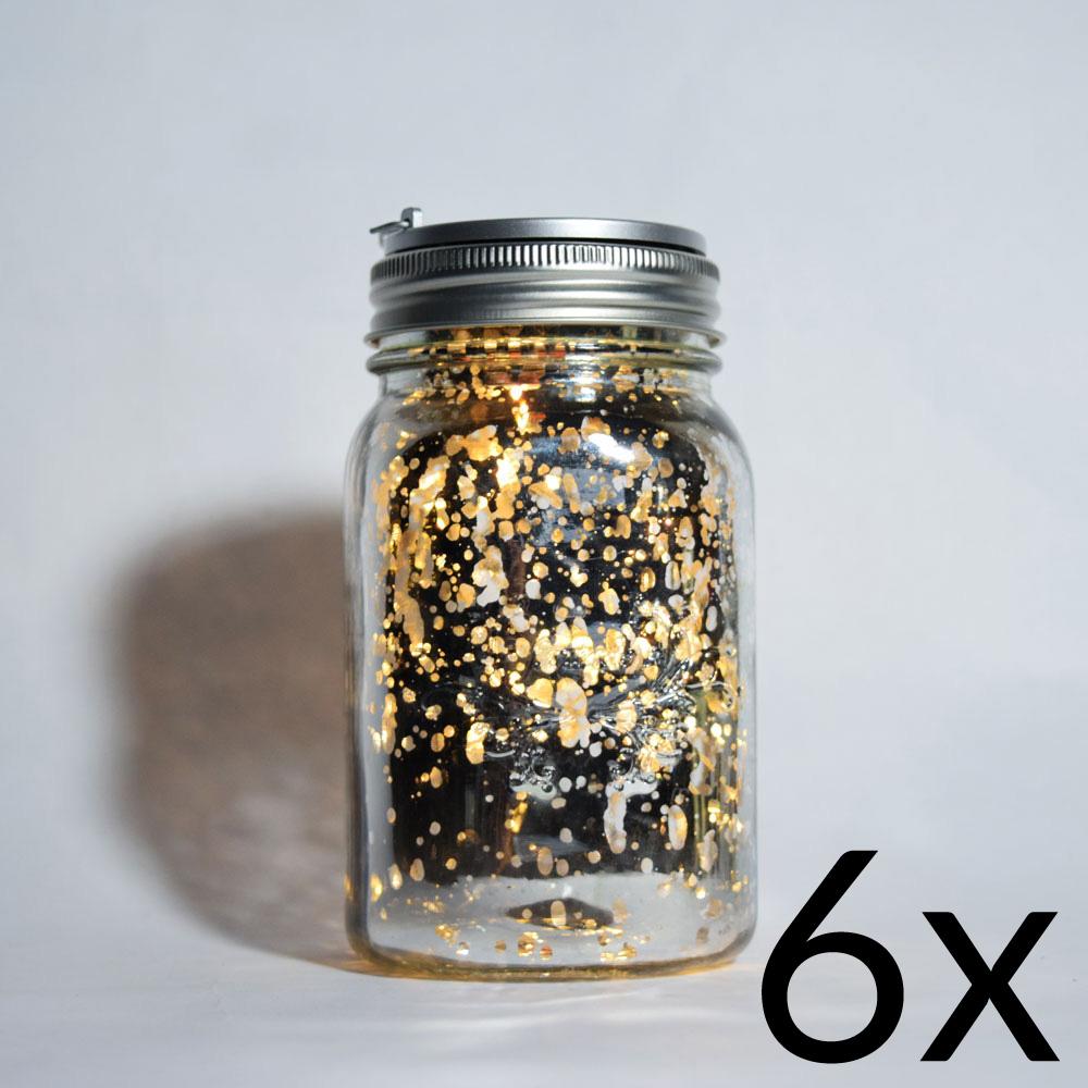 BULK PACK (6) Fantado Wide Mouth Silver Mercury Glass Mason Jar Lights w/ Hanging Warm White Fairy LED Kit - AsianImportStore.com - B2B Wholesale Lighting and Decor