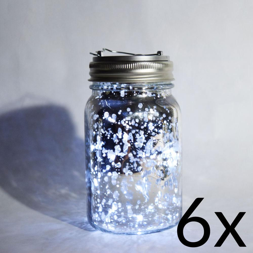 BULK PACK (6) Fantado Wide Mouth Silver Mercury Glass Mason Jar Lights w/ Hanging Cool White Fairy LED Kit - AsianImportStore.com - B2B Wholesale Lighting and Decor