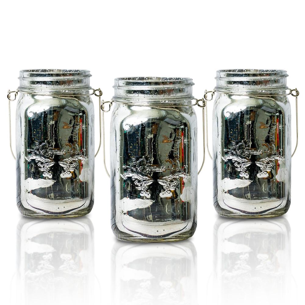 (24-Pack Master Case) Fantado Wide Mouth Silver Mercury Glass Mason Jar w/ Handle, 32oz - AsianImportStore.com - B2B Wholesale Lighting and Decor