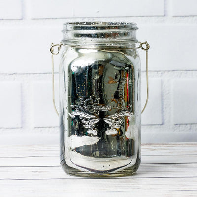 (24-Pack Master Case) Fantado Wide Mouth Silver Mercury Glass Mason Jar w/ Handle, 32oz - AsianImportStore.com - B2B Wholesale Lighting and Decor