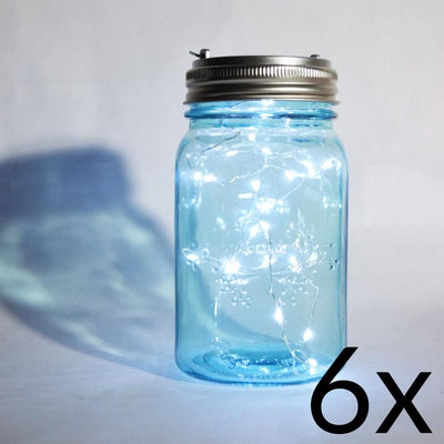 BULK PACK (6) Fantado Wide Mouth Water Blue Mason Jar Lights w/ Hanging Cool White Fairy LED Kit - AsianImportStore.com - B2B Wholesale Lighting and Decor