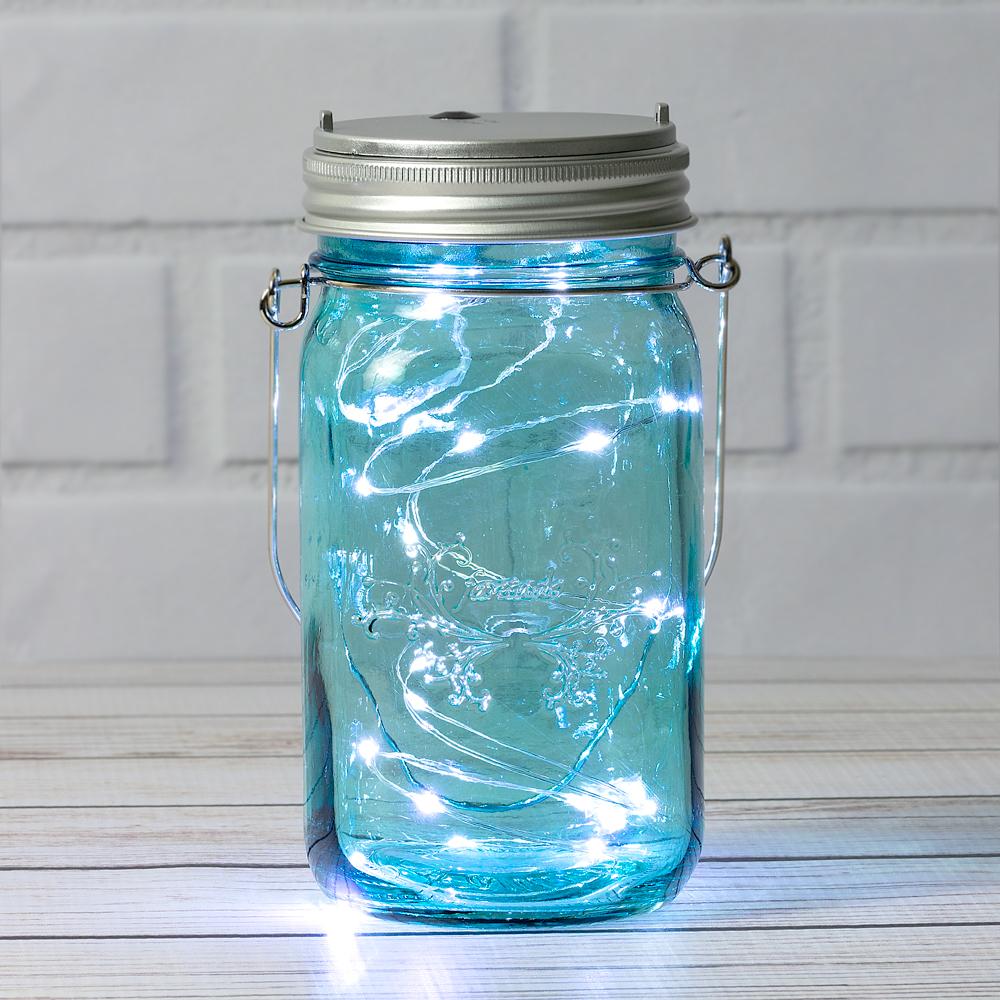 Fantado Wide Mouth Water Blue Mason Jar w/ Hanging Cool White LED Fairy Light Kit (Battery Powered) - AsianImportStore.com - B2B Wholesale Lighting and Decor