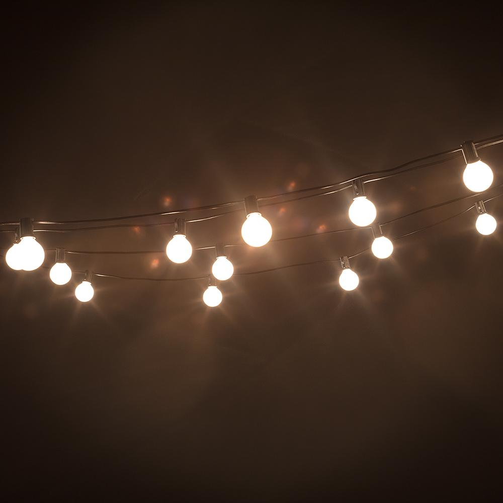 25 Socket Holiday Outdoor Patio String Light Set, G40 Frosted White Globe Bulbs, 28 FT Black Cord - AsianImportStore.com - B2B Wholesale Lighting and Decor