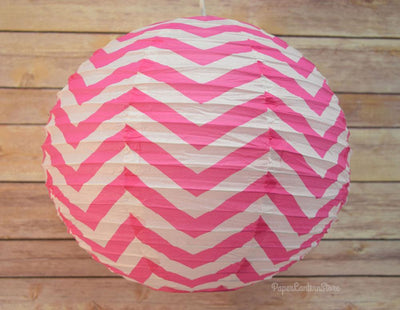 (Discontinued) (50 PACK) 14" Fuchsia Chevron Paper Lantern, Even Ribbing, Hanging Decoration