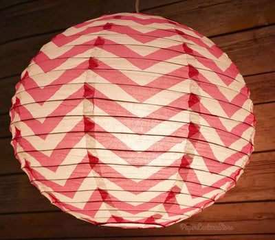 (Discontinued) (50 PACK) 14" Fuchsia Chevron Paper Lantern, Even Ribbing, Hanging Decoration