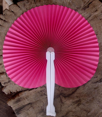 (Discontinued) (100 PACK) 9" Fuchsia / Hot Pink Accordion Paper Hand Fan for Weddings