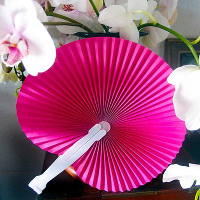 9" Fuchsia / Hot Pink Accordion Paper Hand Fan for Weddings (10 Pack) - AsianImportStore.com - B2B Wholesale Lighting and Decor