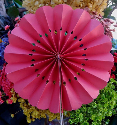 (Discontinued) (100 PACK) 8" Fuchsia / Hot Pink Pinwheel Paper Hand Fans for Weddings