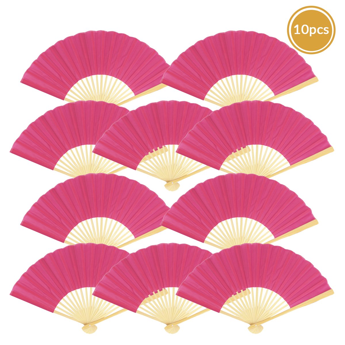 9" Fuchsia / Hot Pink Silk Hand Fans for Weddings (10 Pack) - AsianImportStore.com - B2B Wholesale Lighting and Decor