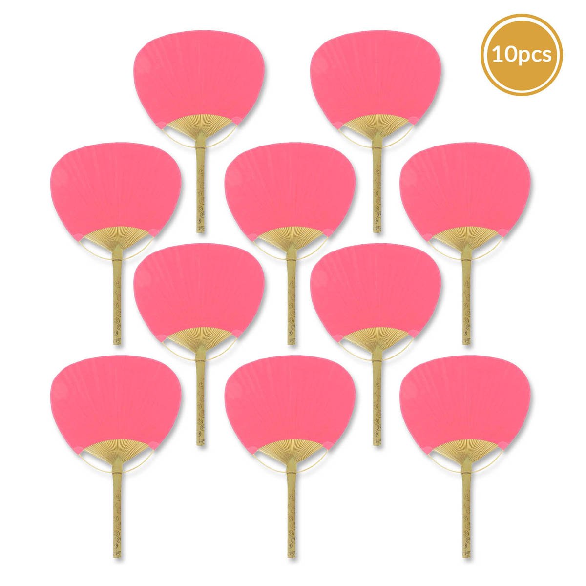 9" Fuchsia / Hot Pink Paddle Paper Hand Fans for Weddings (10 Pack) - AsianImportStore.com - B2B Wholesale Lighting and Decor