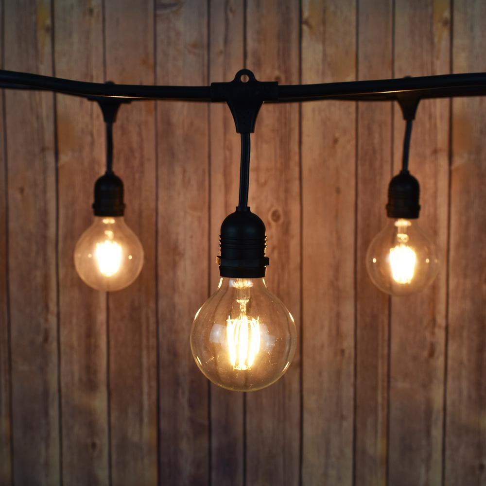  48-Foot  G80 LED Filament String Light Outdoor Commercial Weatherproof SJTW Suspended Cord Black, 15 Bulb, 90 Total Watts - AsianImportStore.com - B2B Wholesale Lighting and Decor