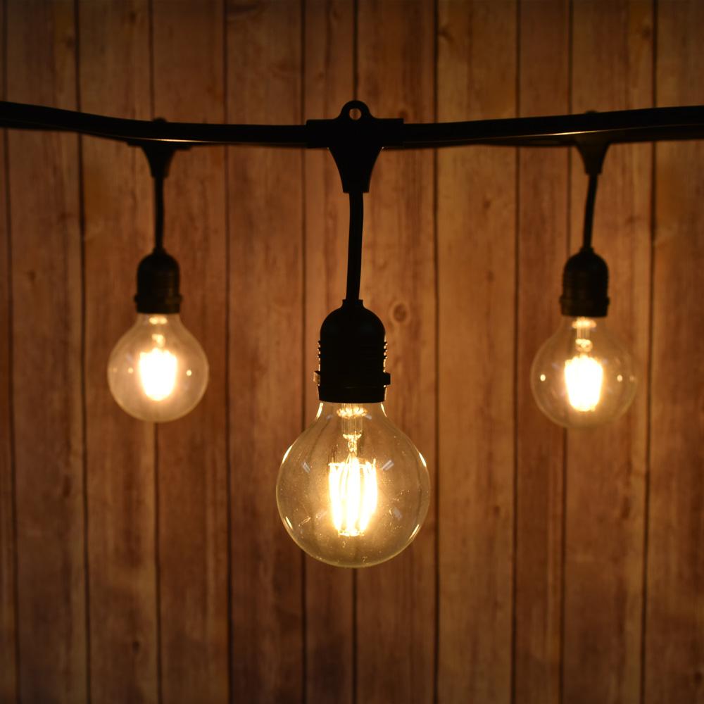  48-Foot  G80 LED Filament String Light Outdoor Commercial Weatherproof SJTW Suspended Cord Black, 15 Bulb, 90 Total Watts - AsianImportStore.com - B2B Wholesale Lighting and Decor