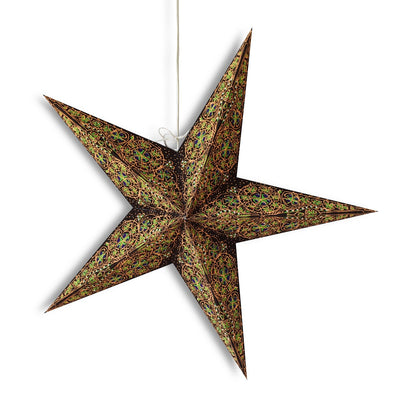 3-PACK + Cord | 24" Brown / Gold Garden Paper Star Lantern and Lamp Cord Hanging Decoration - AsianImportStore.com - B2B Wholesale Lighting and Decor