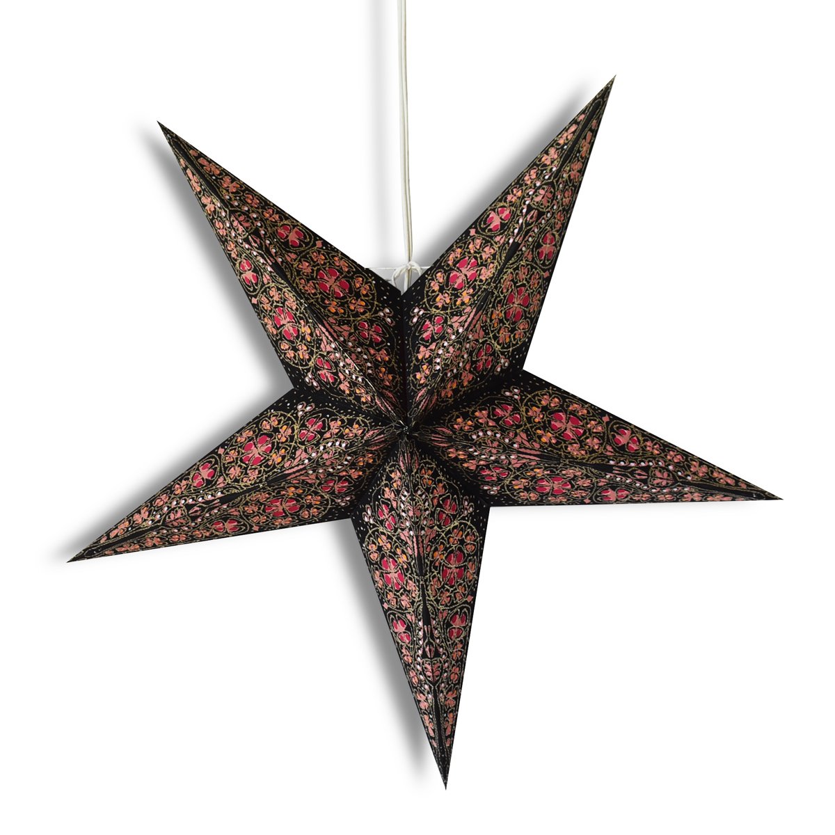 3-PACK + Cord | 24" Black / Gold Garden Paper Star Lantern and Lamp Cord Hanging Decoration - AsianImportStore.com - B2B Wholesale Lighting and Decor