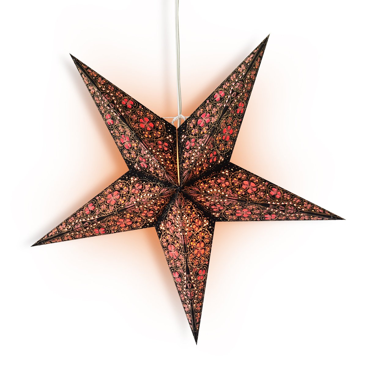 3-PACK + Cord | 24" Black / Gold Garden Paper Star Lantern and Lamp Cord Hanging Decoration - AsianImportStore.com - B2B Wholesale Lighting and Decor