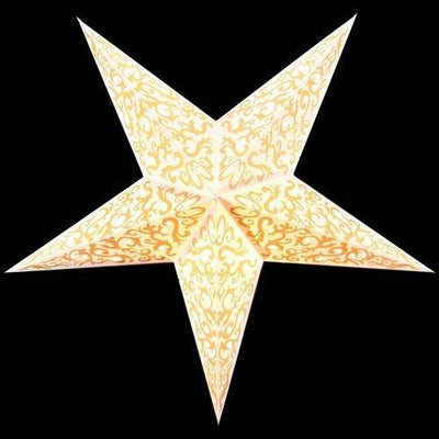 3-PACK + Cord | Gold Glitter Bramble 24" Illuminated Paper Star Lanterns and Lamp Cord Hanging Decorations - AsianImportStore.com - B2B Wholesale Lighting and Decor