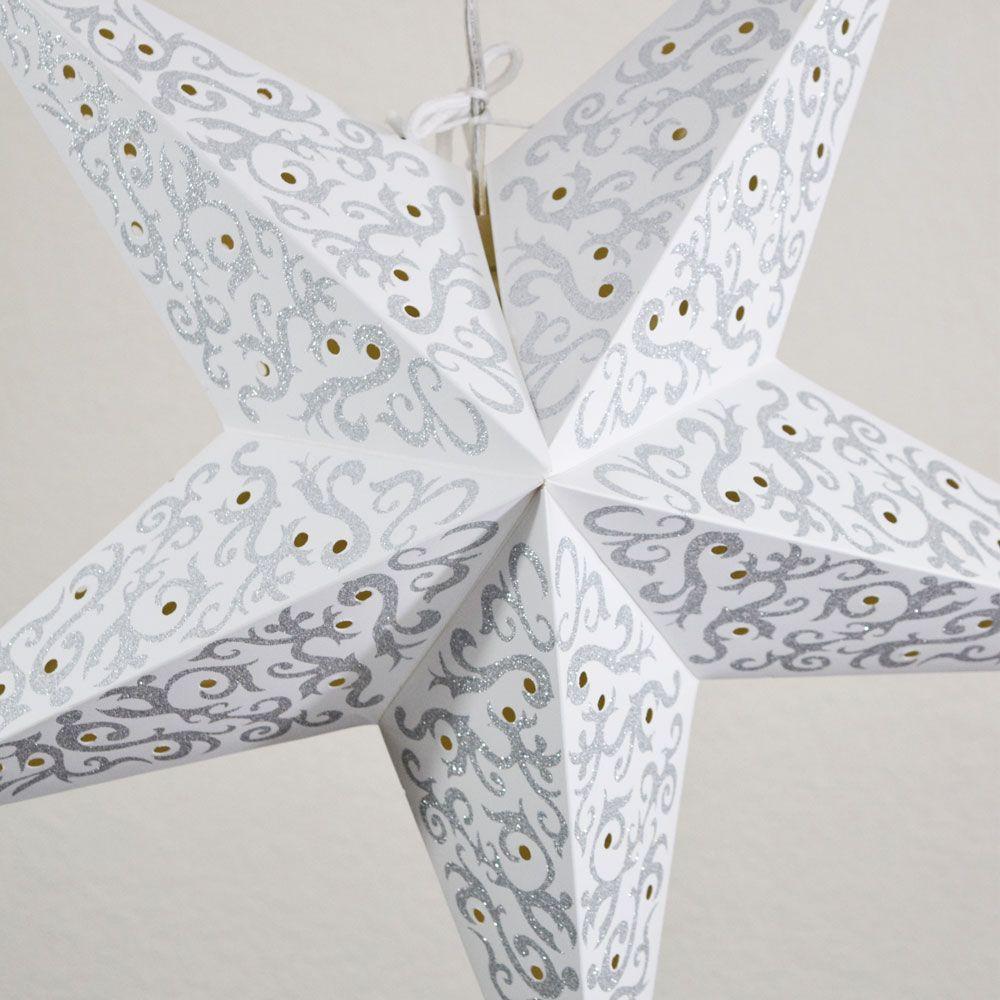 24" Silver Bramble Glitter Paper Star Lantern, Hanging - AsianImportStore.com - B2B Wholesale Lighting and Decor