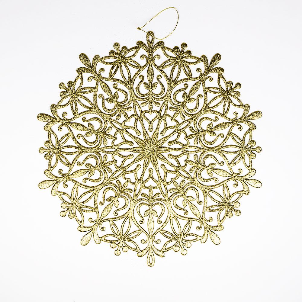 14.5" Gold Glitter Round Snowflake Hanging Christmas Holiday Decoration - AsianImportStore.com - B2B Wholesale Lighting and Decor