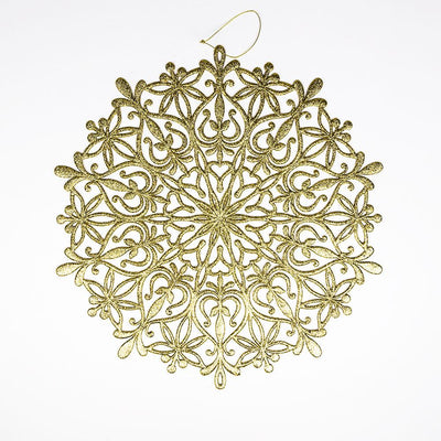 14.5" Gold Glitter Round Snowflake Hanging Christmas Holiday Decoration - AsianImportStore.com - B2B Wholesale Lighting and Decor