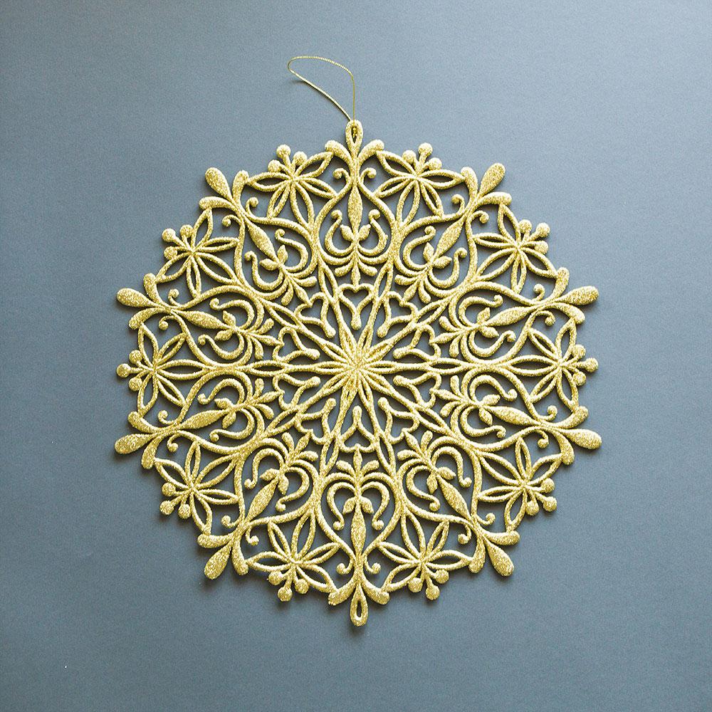 14.5" Gold Glitter Round Snowflake Hanging Christmas Holiday Decoration - AsianImportStore.com - B2B Wholesale Lighting and Decor