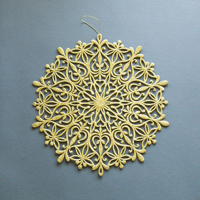 14.5" Gold Glitter Round Snowflake Hanging Christmas Holiday Decoration - AsianImportStore.com - B2B Wholesale Lighting and Decor
