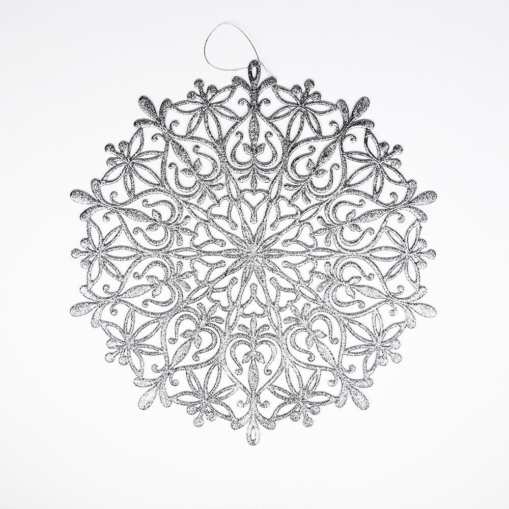  14.5" Silver Glitter Round Snowflake Hanging Christmas Holiday Decoration - AsianImportStore.com - B2B Wholesale Lighting and Decor