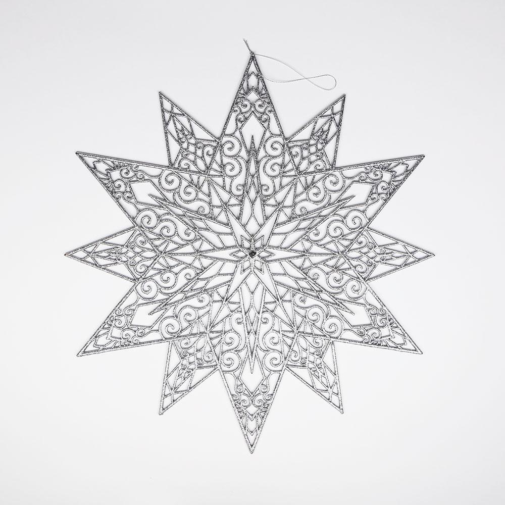  19" Silver Glitter Star Snowflake Hanging Christmas Holiday Decoration - AsianImportStore.com - B2B Wholesale Lighting and Decor