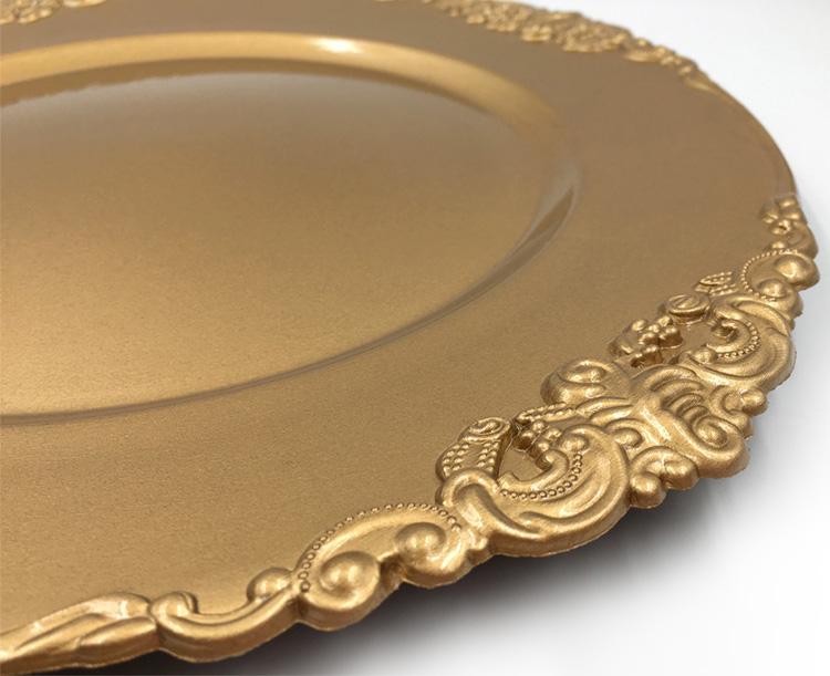  BULK PACK (6) | 13" Gold Heavy Duty Wedding Charger Plate with Medieval Trim - AsianImportStore.com - B2B Wholesale Lighting and Decor