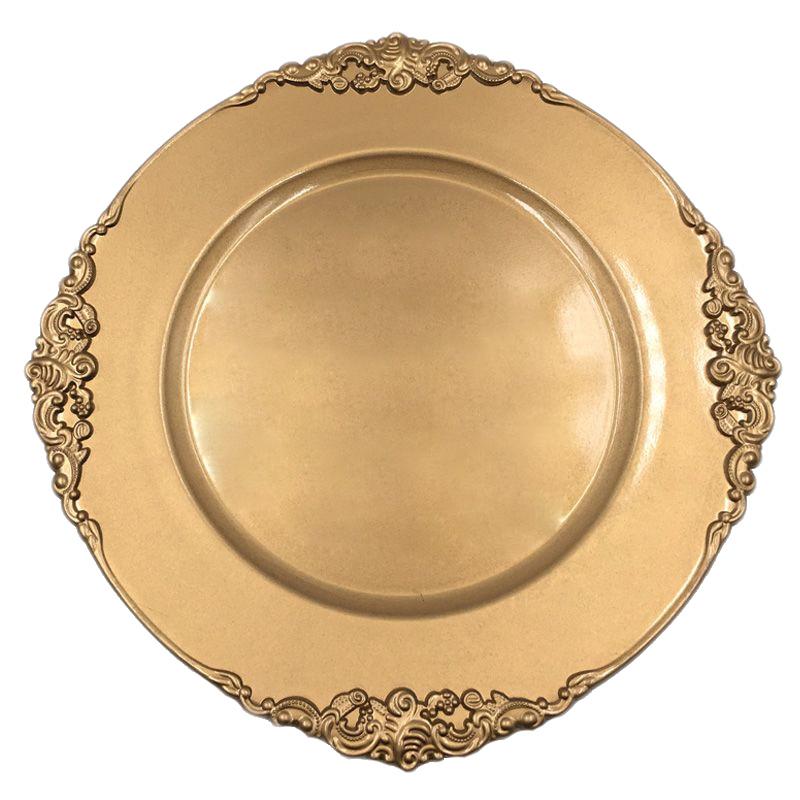  BULK PACK (6) | 13" Gold Heavy Duty Wedding Charger Plate with Medieval Trim - AsianImportStore.com - B2B Wholesale Lighting and Decor