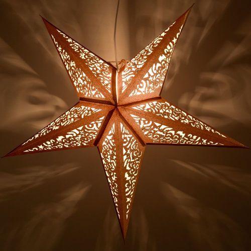 3-PACK + Cord | Gold Christmas Holiday Glitter 24" Illuminated Paper Star Lanterns and Lamp Cord Hanging Decorations - AsianImportStore.com - B2B Wholesale Lighting and Decor