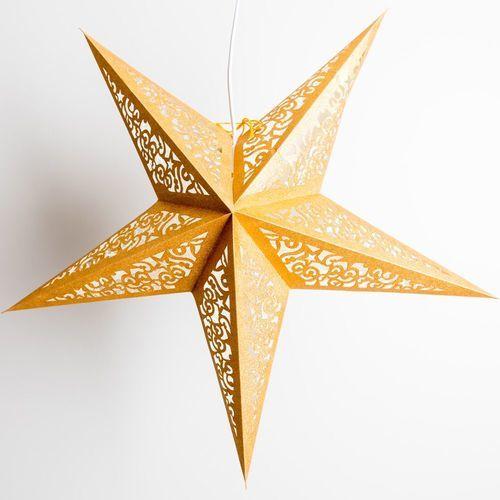 3-PACK + Cord | Gold Christmas Holiday Glitter 24" Illuminated Paper Star Lanterns and Lamp Cord Hanging Decorations - AsianImportStore.com - B2B Wholesale Lighting and Decor