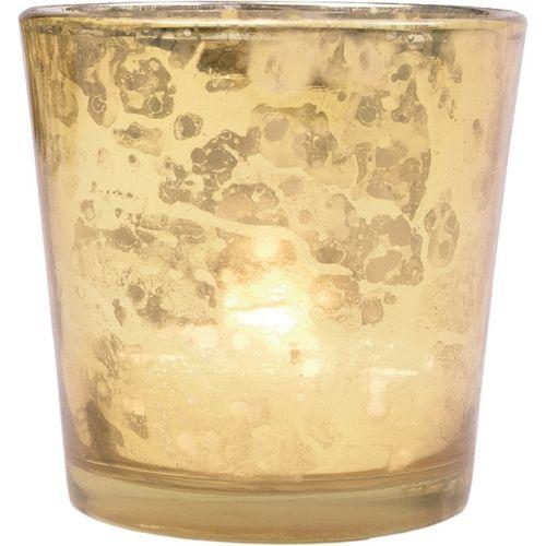 Vintage Mercury Glass Candle Holders (2.5-Inch, Lila Design, Liquid Motif, Gold) - For Use with Tea Lights - For Parties, Weddings and Homes - AsianImportStore.com - B2B Wholesale Lighting & Decor since 2002
