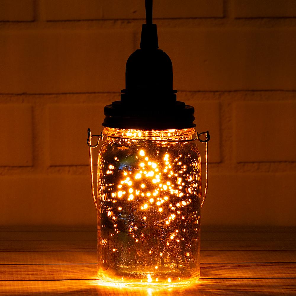 Gold Mercury Glass Mason Jar Pendant Light Kit, Regular Mouth, Black Cord, 15FT - AsianImportStore.com - B2B Wholesale Lighting and Decor