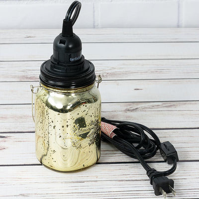 Gold Mercury Glass Mason Jar Pendant Light Kit, Regular Mouth, Black Cord, 15FT - AsianImportStore.com - B2B Wholesale Lighting and Decor