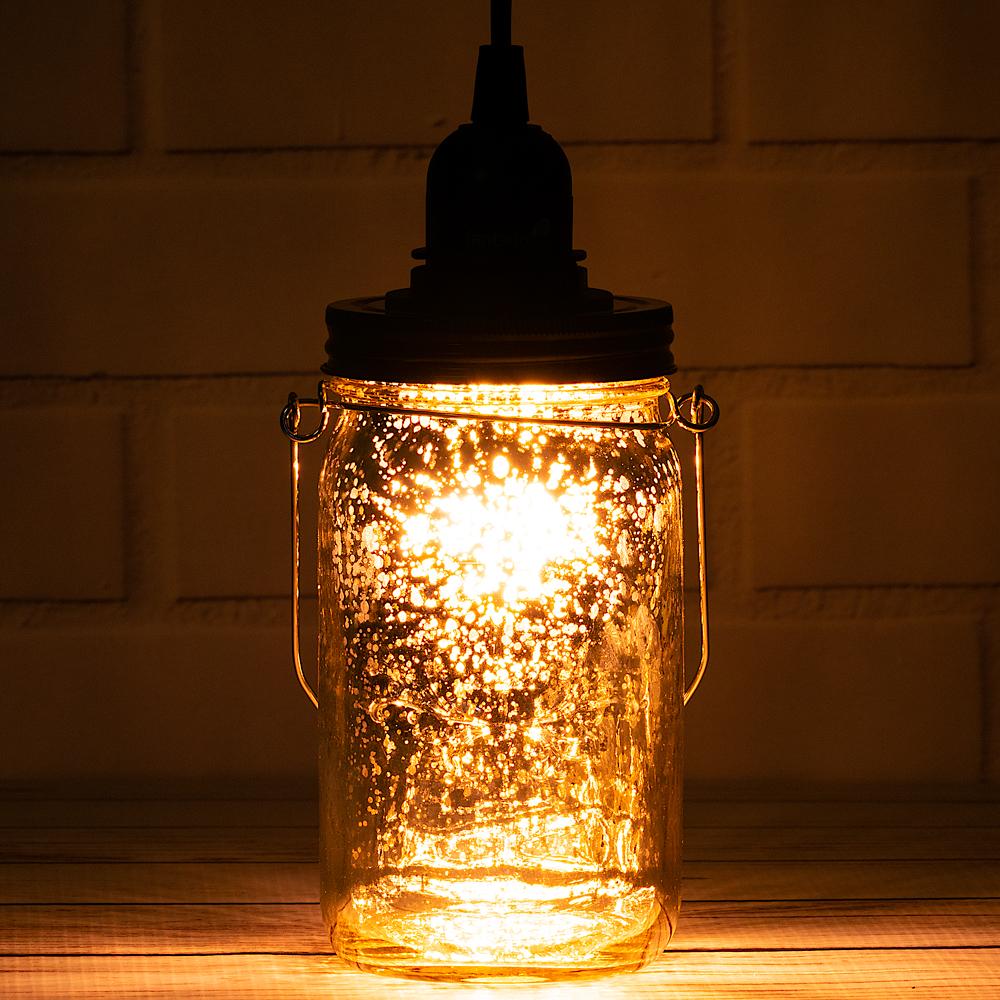 Fantado Gold Mercury Glass Mason Jar Pendant Light Kit, Wide Mouth, Black Cord, 15FT - AsianImportStore.com - B2B Wholesale Lighting and Decor