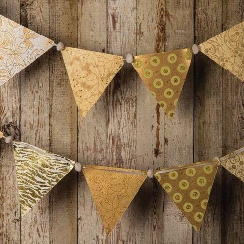  Gold Paper Large Triangle Pennant Banner (9.5 Foot Long) - AsianImportStore.com - B2B Wholesale Lighting and Decor