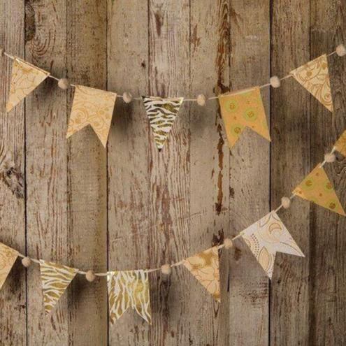 Gold Paper Small Pennant and Flag Banner (9.5 Feet Long) (20 PACK) - AsianImportStore.com - B2B Wholesale Lighting and Décor