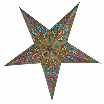24" Gold Green Peacock Paper Star Lantern, Chinese Hanging Wedding & Party Decoration - AsianImportStore.com - B2B Wholesale Lighting and Decor