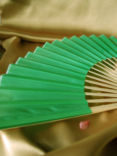 (Discontinued) (100 PACK) 9" Grass Greenery Silk Hand Fans for Weddings