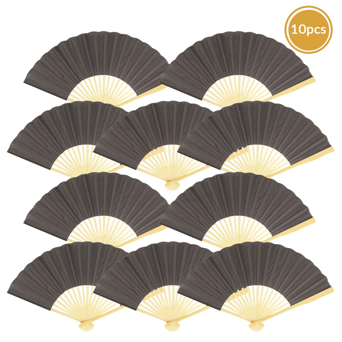 9" Gray / Grey Silk Hand Fans for Weddings (10 Pack) - AsianImportStore.com - B2B Wholesale Lighting and Decor