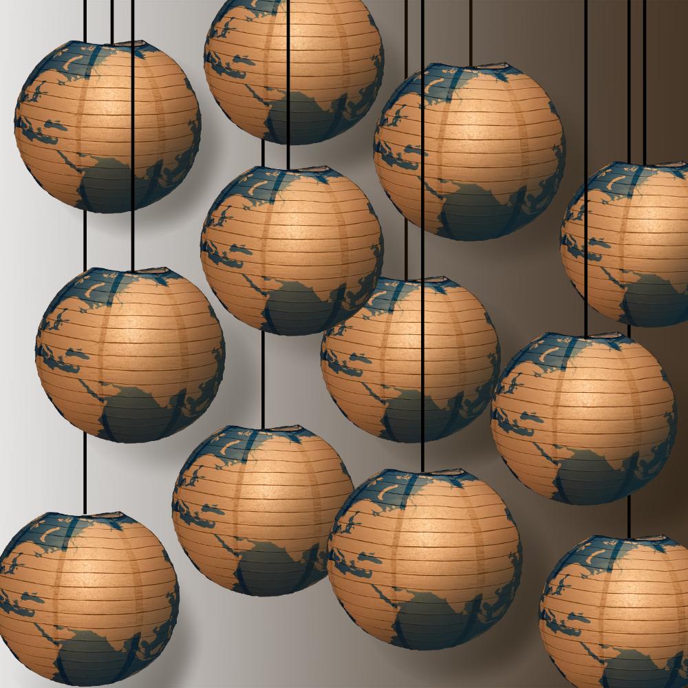 12 PACK | 14" Greater Detailed World Earth Globe Paper Lantern - AsianImportStore.com - B2B Wholesale Lighting and Decor