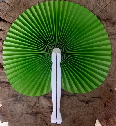 (Discontinued) (100 PACK) 9" Green Accordion Paper Hand Fan for Weddings