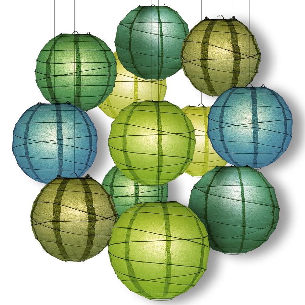 Green Party Pack Crisscross Paper Lantern Combo Set (12 pc Set) - AsianImportStore.com - B2B Wholesale Lighting and Decor