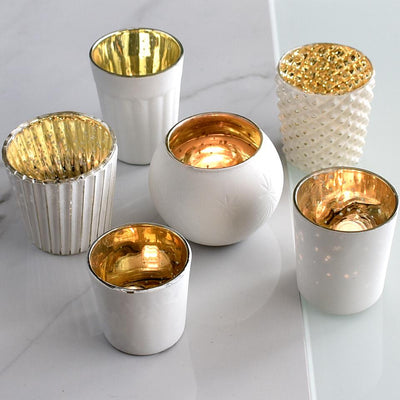 Best of Show Vintage Mercury Glass Votive Tea Light Candle Holders - Antique White (6 PACK, Assorted Designs) - AsianImportStore.com - B2B Wholesale Lighting and Decor