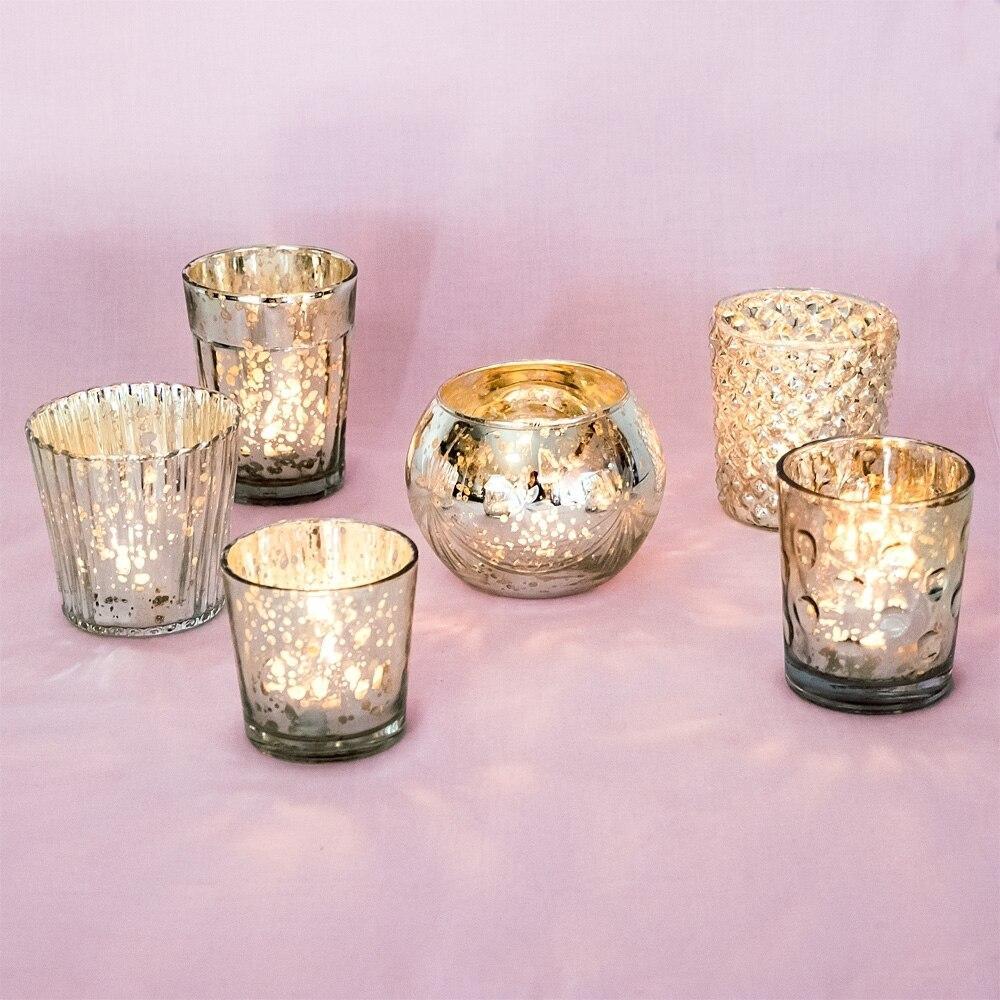 Best of Show Vintage Mercury Glass Votive Tea Light Candle Holders - Silver (6 PACK, Assorted Designs)