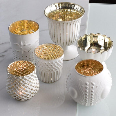 Vintage Glam Antique White Mercury Glass Tea Light Votive Candle Holders (6 PACK, Assorted Designs and Sizes) - AsianImportStore.com - B2B Wholesale Lighting & Decor since 2002