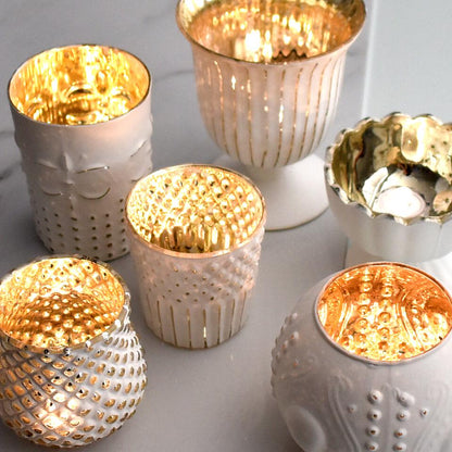 Vintage Glam Antique White Mercury Glass Tea Light Votive Candle Holders (6 PACK, Assorted Designs and Sizes) - AsianImportStore.com - B2B Wholesale Lighting & Decor since 2002